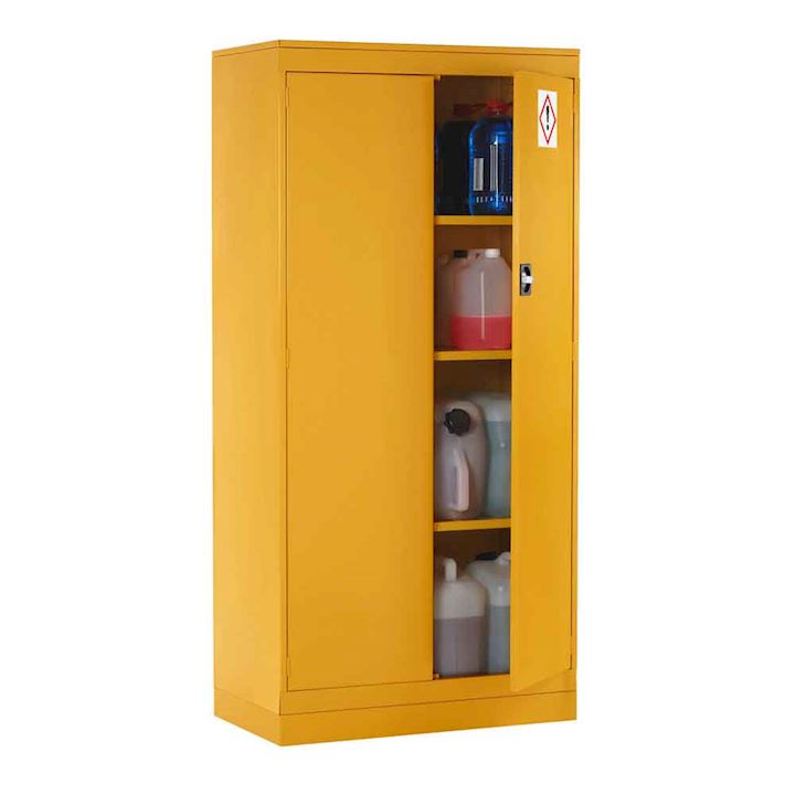 Probe Metal Yellow Hazardous Storage Cabinet - Large Double Doors