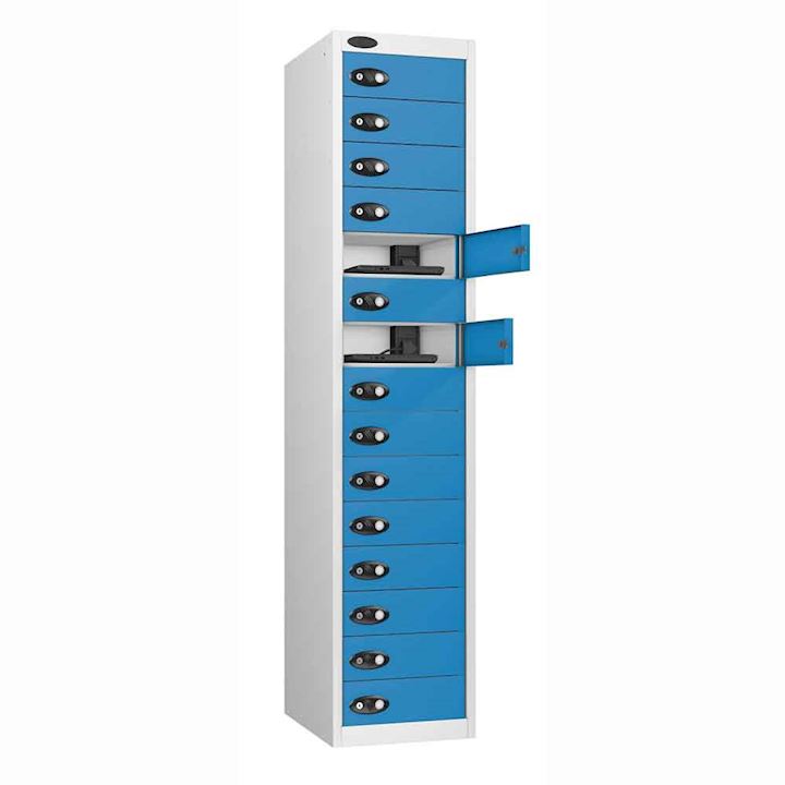 Probe Metal Laptop Locker - 15 Doors Tall 178hx38wx46d cm - Store & Charge - Colour & Lock Options